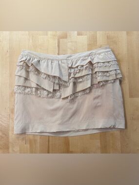 Guess by Marciano Cream Ruffled Lace Mini Skirt